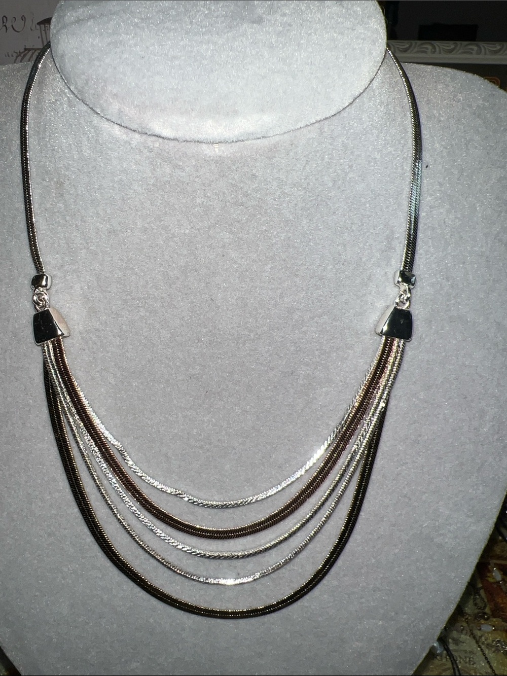 Tri-Tone Layered Snake Chain Necklace - Women’s Multi-Color Fashion Jewelry